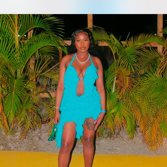 Blue Asymmetrical Ruffled High-Low Dress - Picture 3 of 5